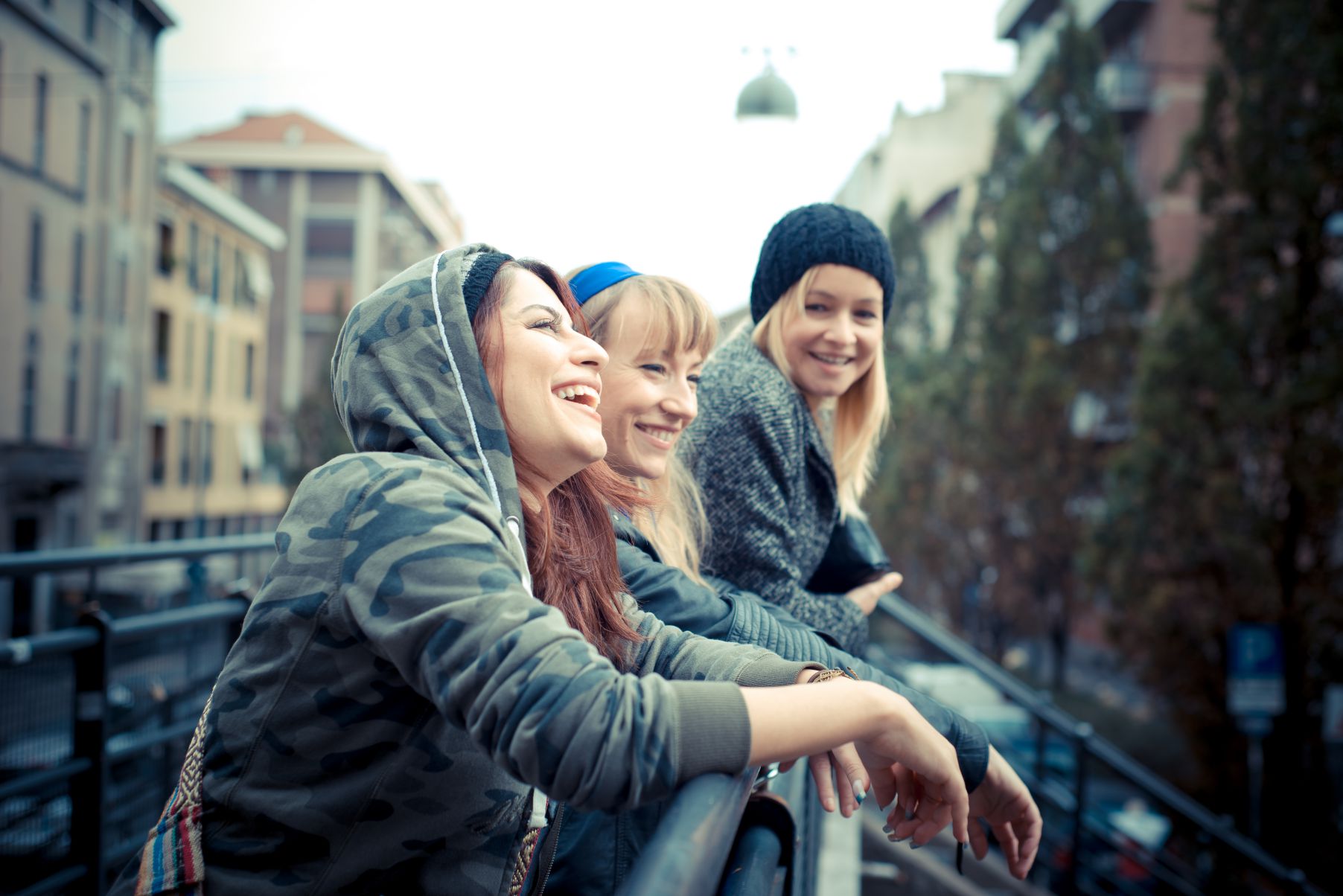 three friends woman in urban contest