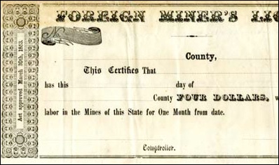 Image of Foreign Miners License Stub, 1853.
