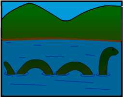 Illustration of snake/monster in lake  with mountain backdrop (accompanies text for answer choice “A”)