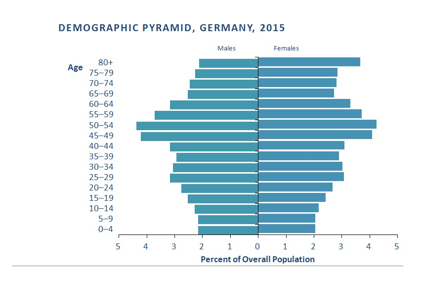 Demographic Pyramid, Germany, 2015. To find the details on the graph please press Image description link below it