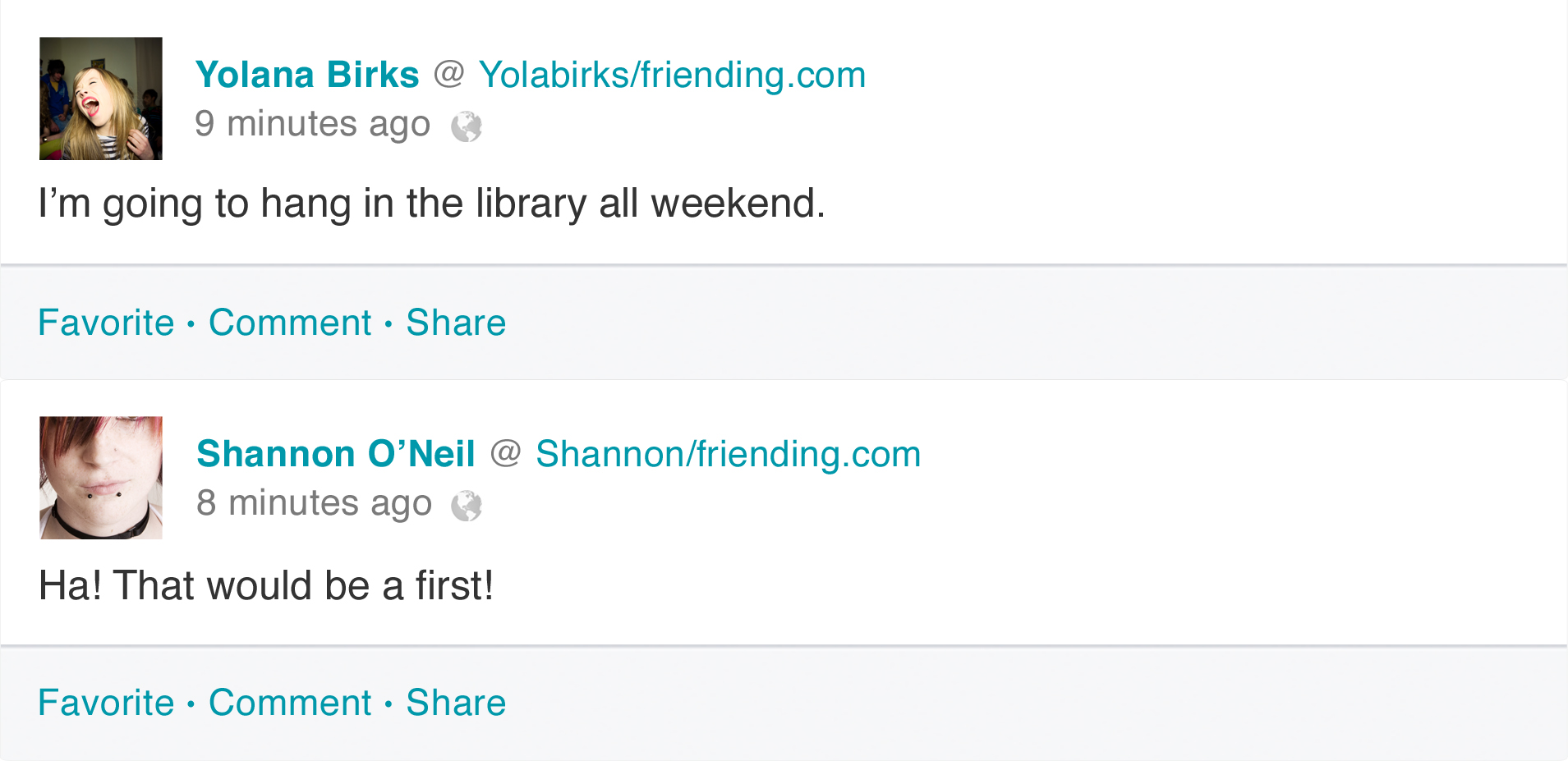 Photo shows the social media page of Yolana Birks who posts “I’m going to hang in the library all weekend.” One of her friends comments, “Ha! That would be a first!” This proves that data from social media may provide a better indication of personality than a personality test. 