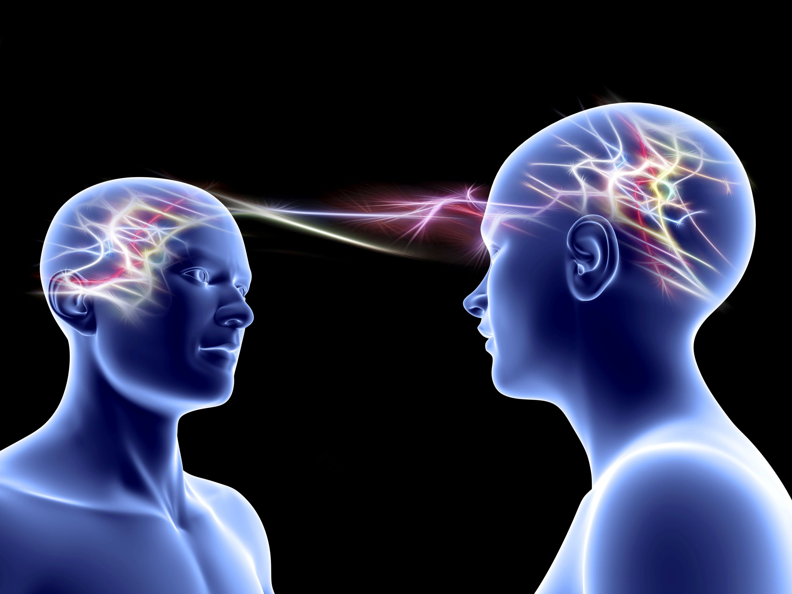 This illustration of two human beings indicates connection between the two through extrasensory perception, or ESP.