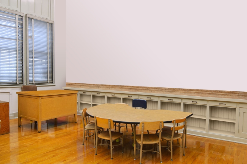 A photo shows an undecorated kindergarten classroom used for the study to understand the learning abilities of the children in the class.
