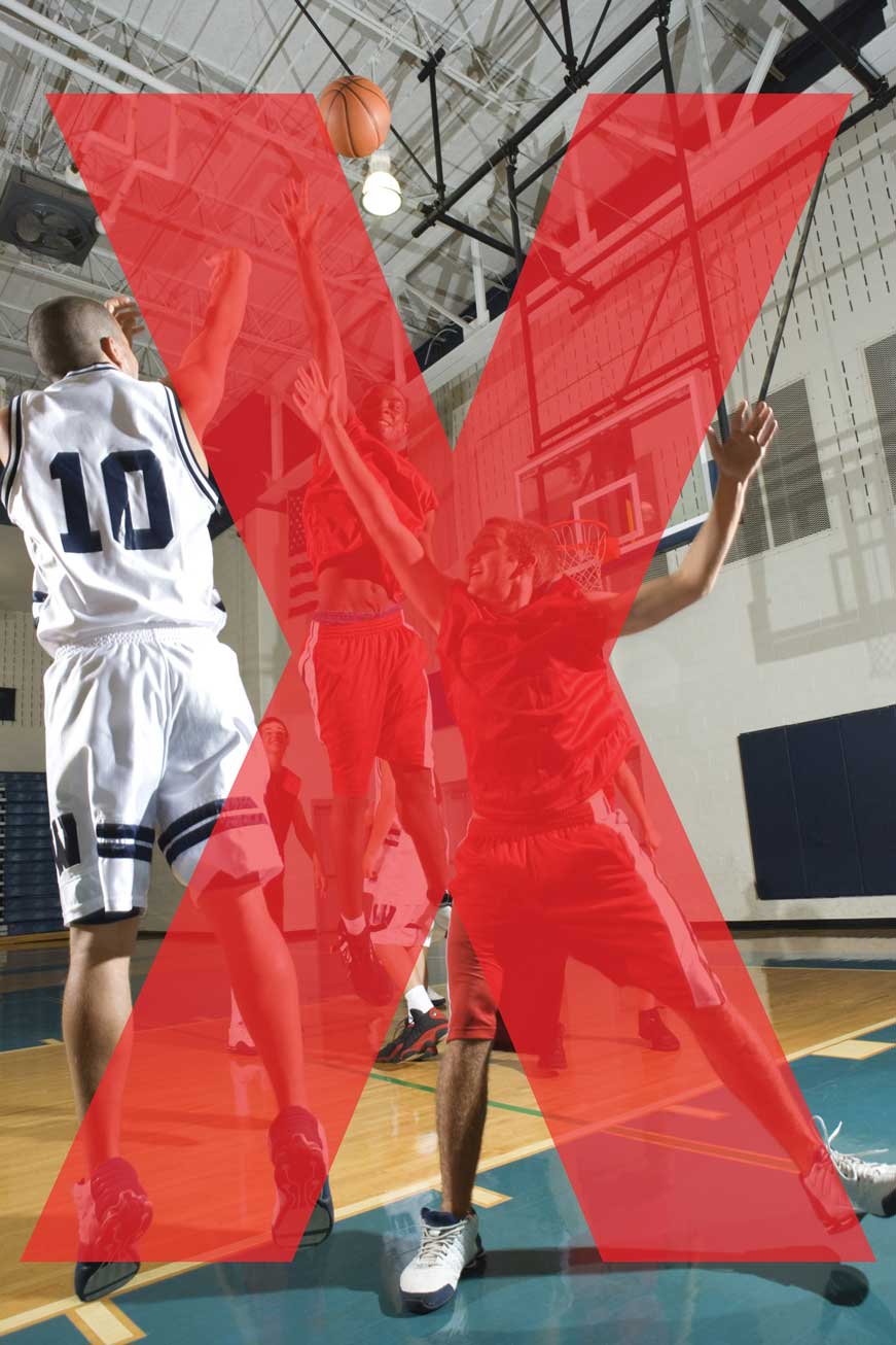 photo of basketball players crossed out with large red X.