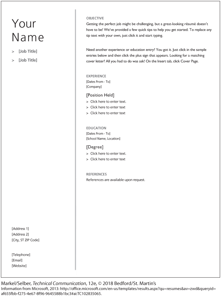 This is an example of a Microsoft Word résumé template.