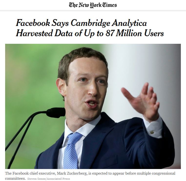 Two photos are of Mark Zuckerberg amidst the data hijacking scandal are shown.