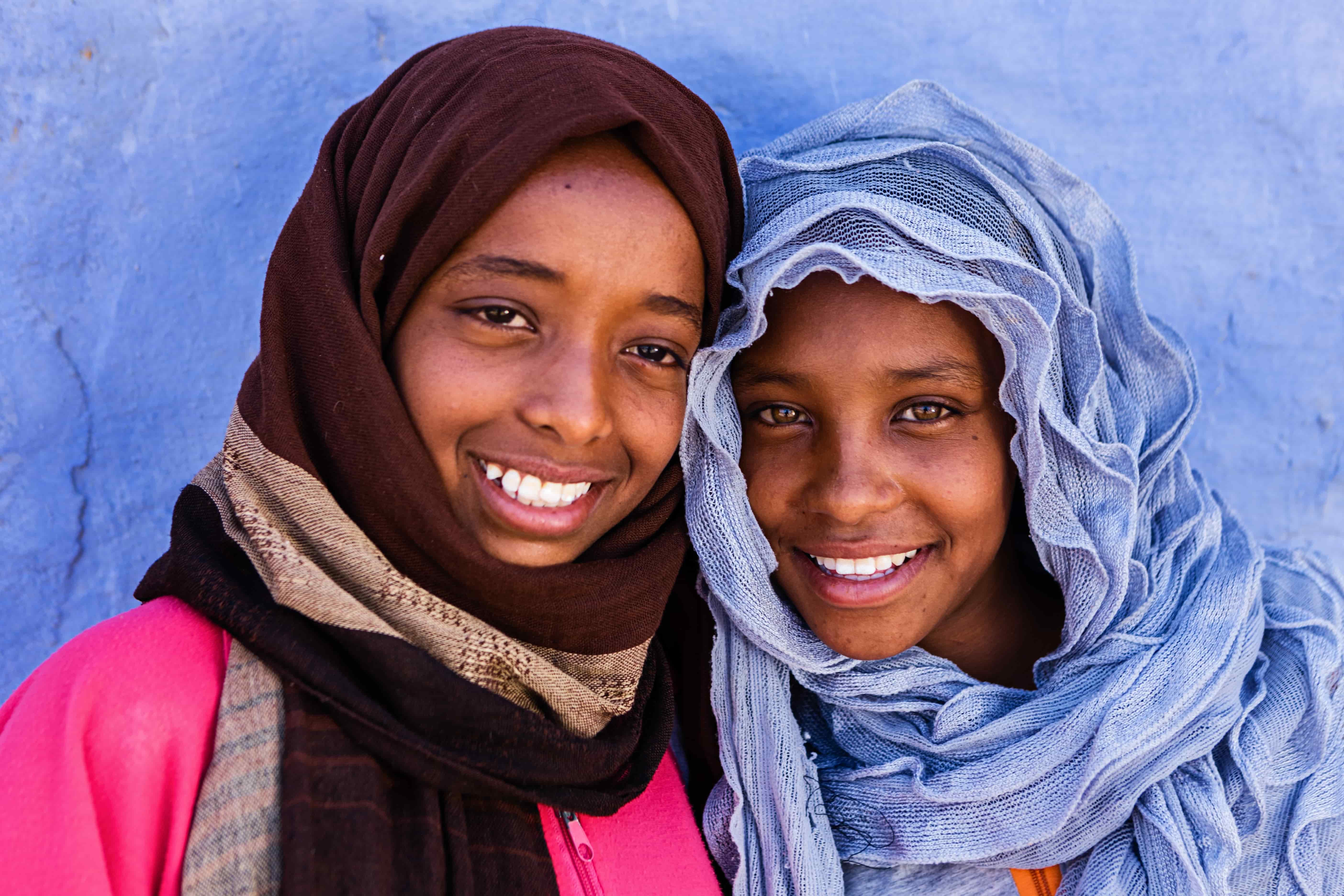 Two beautiful Muslim girls in Nubian Village near Aswan, Southern Egypt