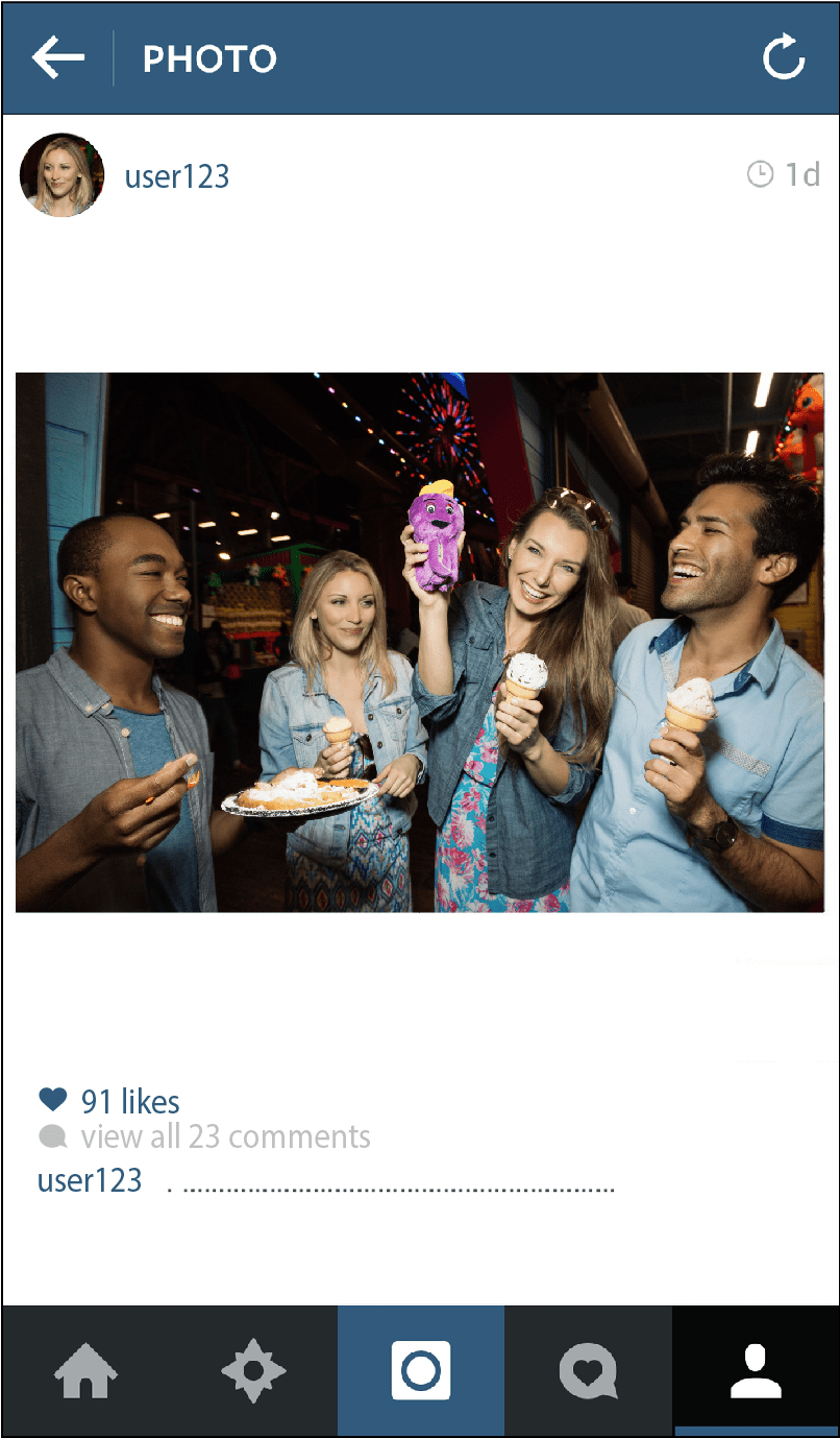 Adult friends eating ice creams in amusement park at night, Santa Monica, California, USA