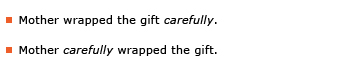 Example sentence: Mother wrapped the gift carefully. Example sentence: Mother carefully wrapped the gift.