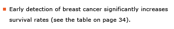 Example sentence: Early detection of breast cancer significantly increases survival rates (see the table on page 34).