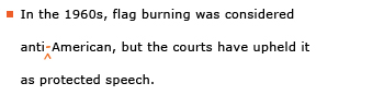 Example sentence with editing. Original sentence: In the 1960s, flag burning was considered anti American, but the courts have upheld it as protected speech. Revised sentence: In the 1960s, flag burning was considered anti-American, but the courts have upheld it as protected speech.