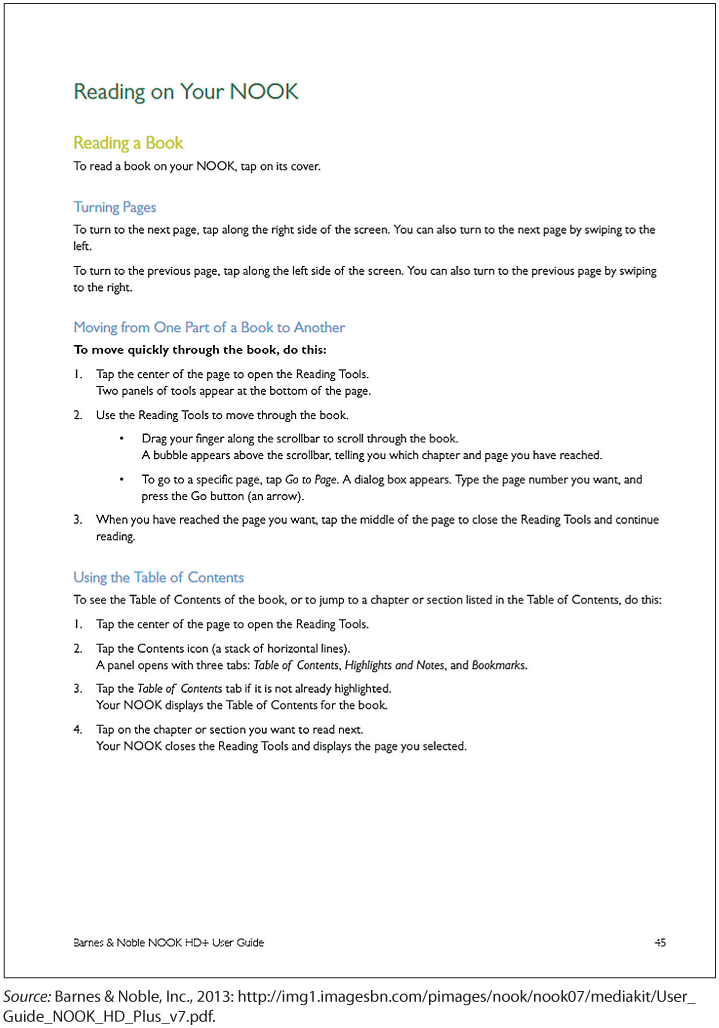 This is a set of annotated instructions for using the NOOK electronic book. See long description for details.