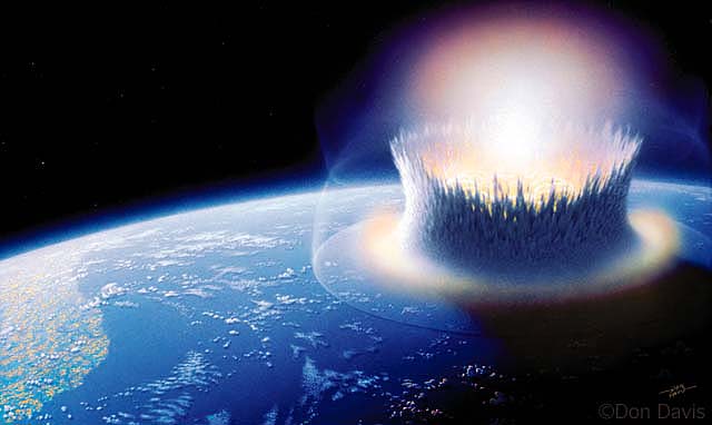 An artist's rendition of an asteroid collision with Earth