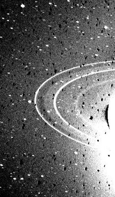 Neptune's rings seen from the Voyager 2 spacecraft.