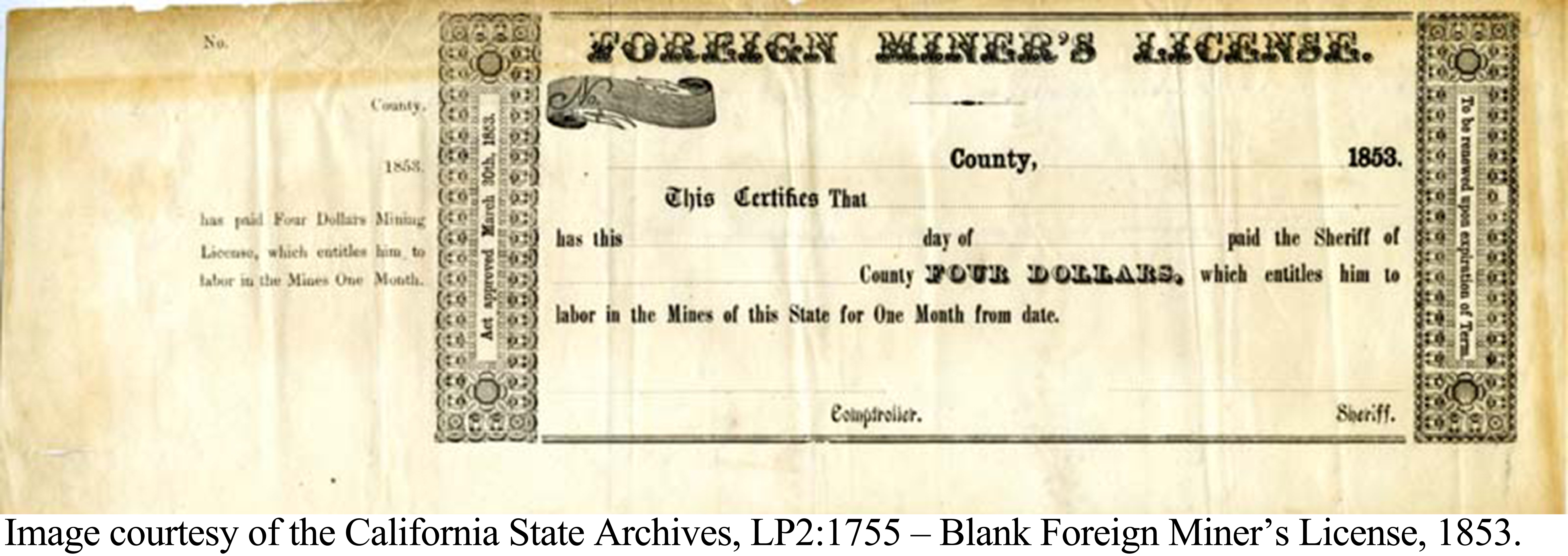 Blank foreign miner’s license