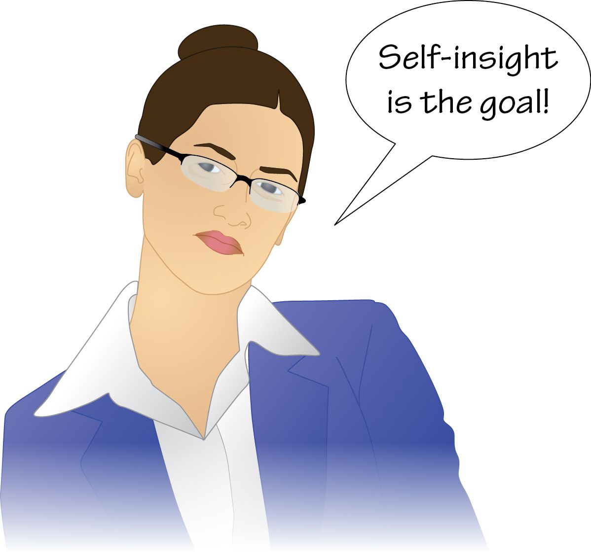 speech bubble attached to the analyst that shows text within it: “Self-insight is the goal!”