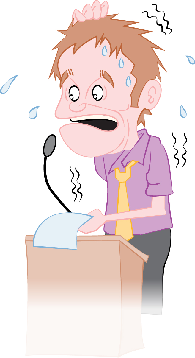 Illustration: Cartoon-type illustration representing anxiety in a public-speaking situation