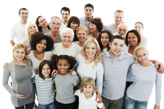Photo of large multigenerational, multi-ethnic group