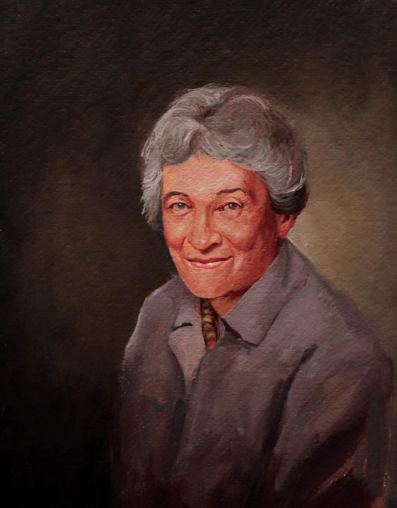 A portrait painting of renowned developmental psychologist, Mary Ainsworth in her late 60s.