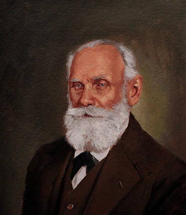 An academic portrait painting of an elderly man with a beard and moustache in a black suit.