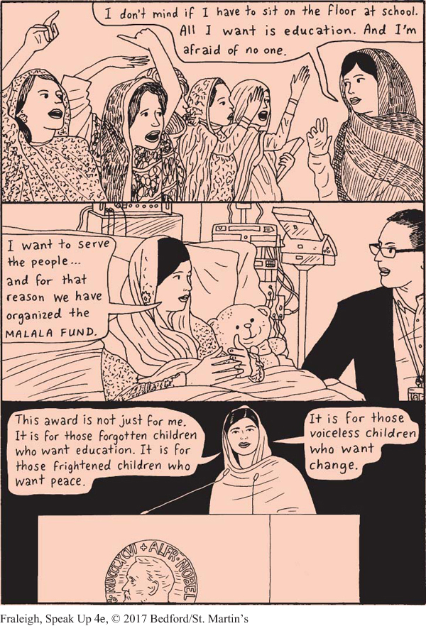 Cartoon of Malala Yousafzai accepting Nobel Peace Prize.