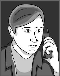 Illustration: black and white portrait of man with phone