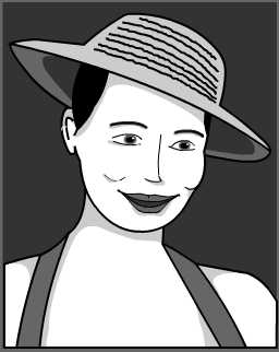 Illustration: black and white portrait of woman with hat