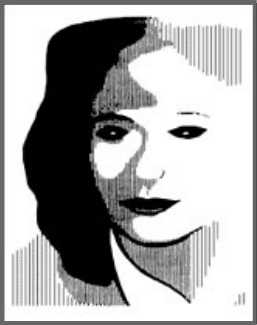 Illustration: black and white portrait of woman with dark hair