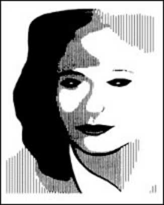 Illustration: black and white portrait of woman with dark hair