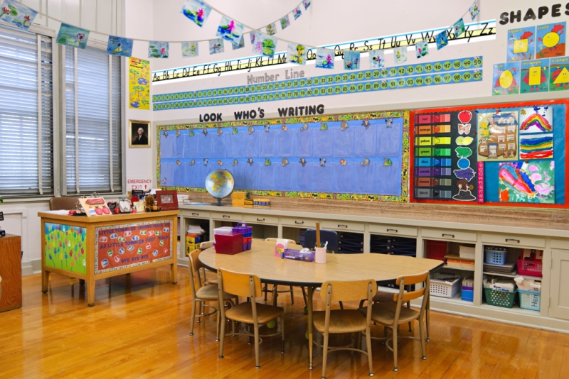 A photo shows a highly decorated kindergarten classroom used for the study to understand the learning abilities of children in the class. 