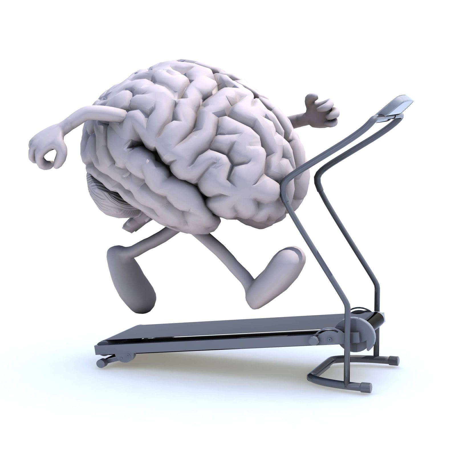 A brain running on a treadmill, which perhaps represents the online sites that claim brain exercises benefit the users.