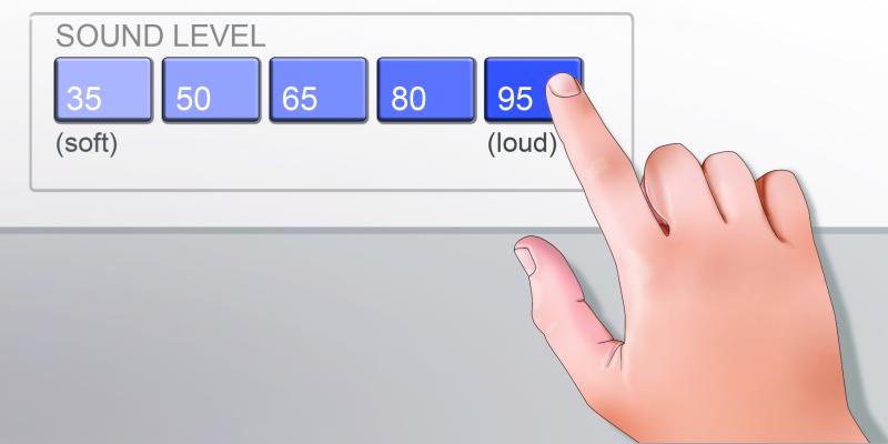 a white hand reaching out to press a panel of 5 buttons
