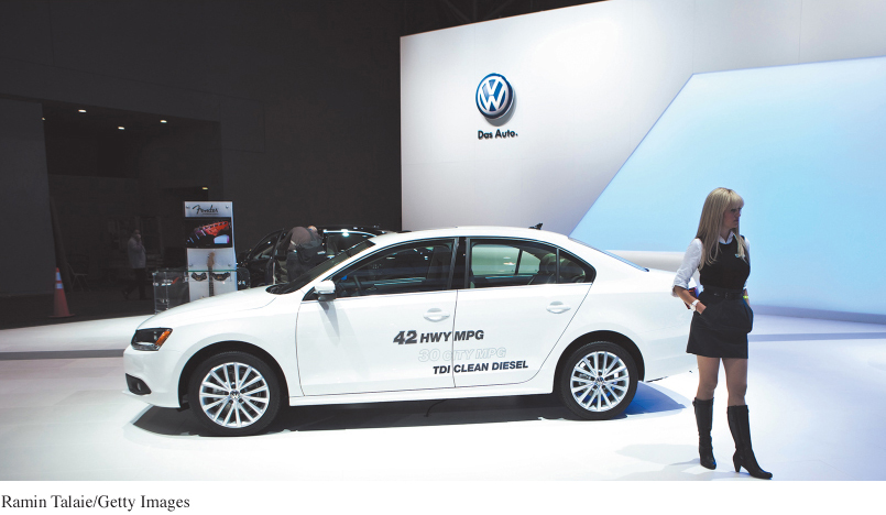 An image shows a model standing next to Volkswagen car show.