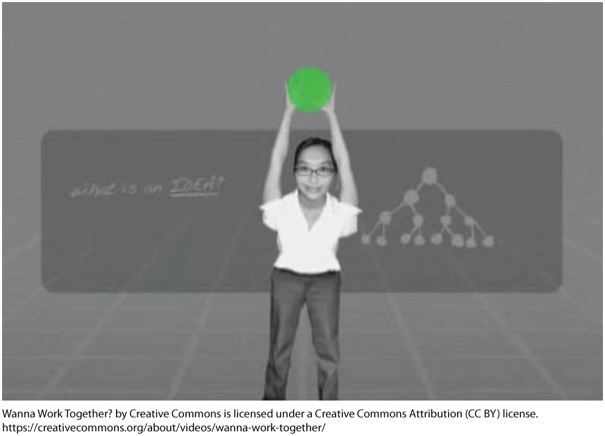 A photo shows a teacher holding a green circle in her hands above her head.
