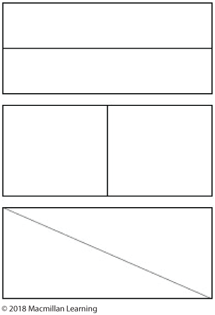 An illustration shows three rectangles, each with a horizontal, vertical and perpendicular line drawn intersecting it.