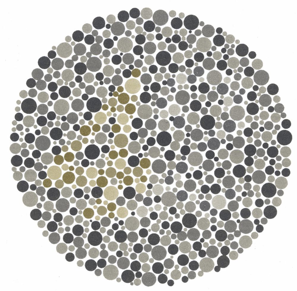 Color blind version of the Ishihara Test plate 17. Hidden number is 42.