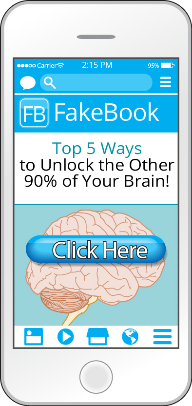Smartphone with social media site. There is an article heading Top 5 ways to unlock the other 90% of your brain!