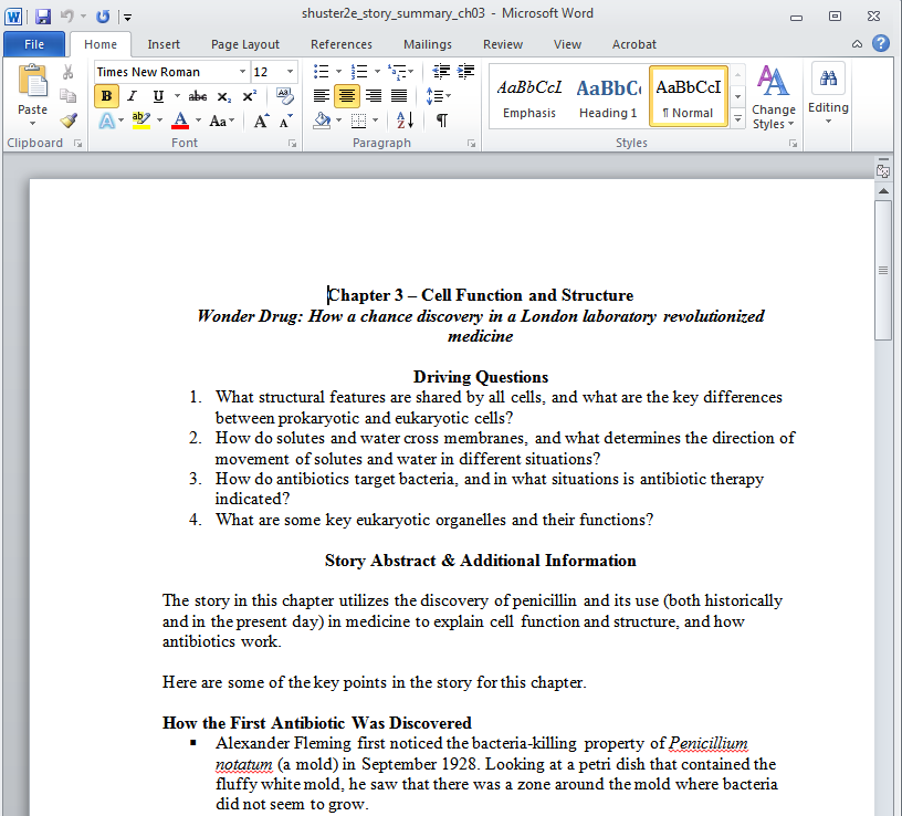 Download story summary in a Microsoft Word document