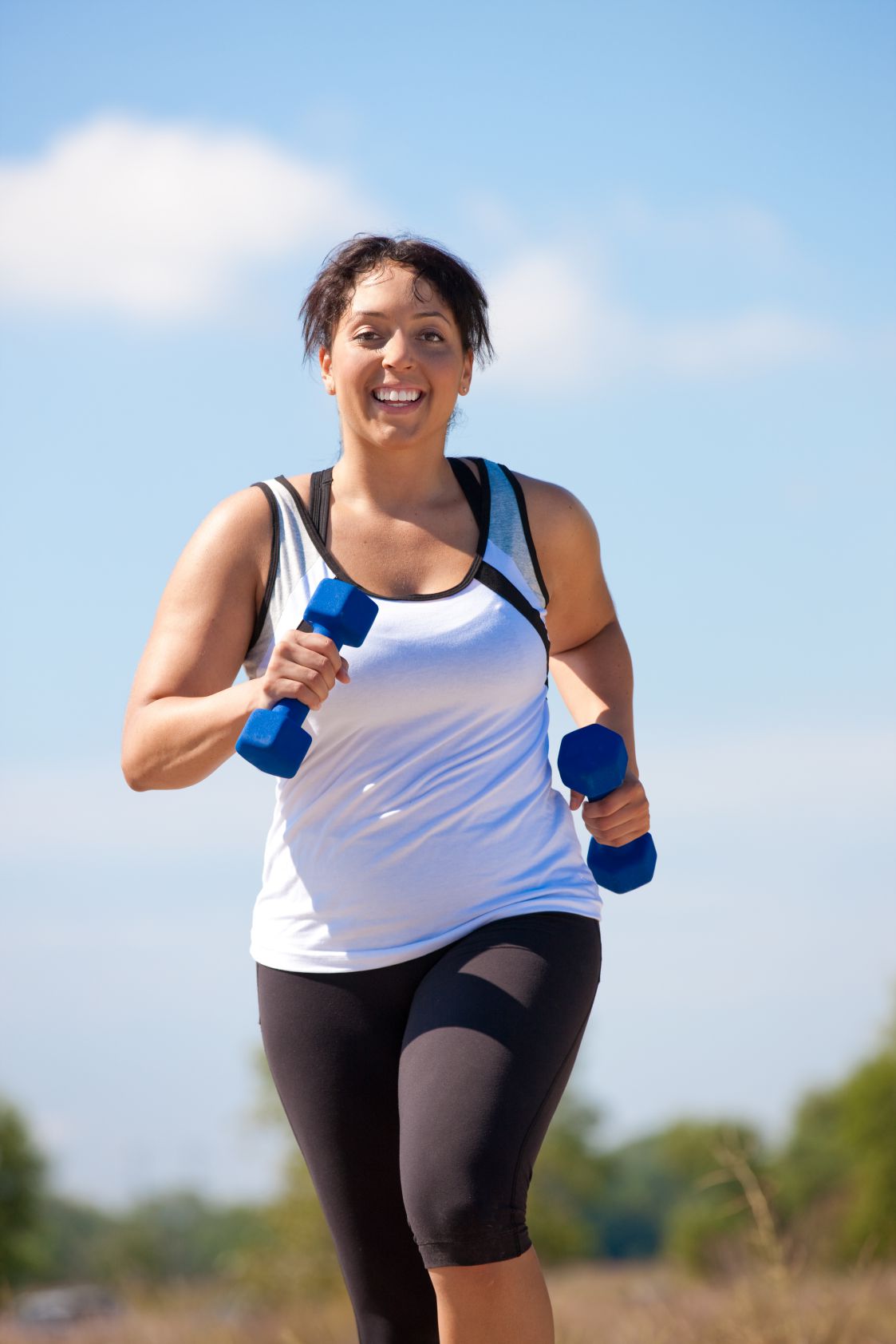 Plus Size Female Exercise Outdoor Happy Smile Under Sunny Blue Sky