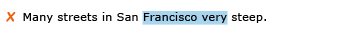 Incorrect example sentence: Many streets in San Francisco very steep. Explanation: The linking verb is missing between “San Francisco” and “very steep.”