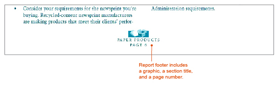Figure. A sample report footer including a graphic, a section title, and the page number centered at the bottom of the page.
